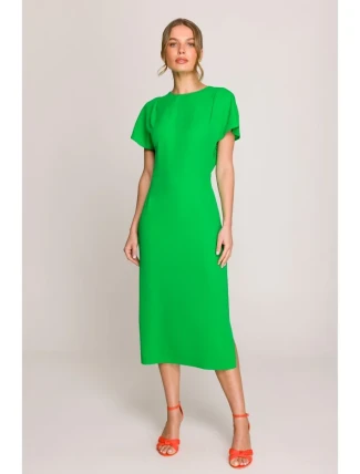 S398 Tužkové šaty s rozparkem na boku - zelené