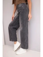 Dámské jeansové kalhoty Wide Leg s vysokým pasem a efektem praní černé