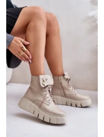 Zazoo 60511 Kožené Boty Dámské Na Platformě Zateplené Béžové