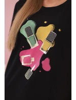 Dámská bavlněná blůza s krátkým rukávem a barevným potiskem černá