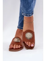 Eko kožené pantofle na plochém podpatku s ozdobou Camel Tatereia