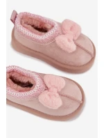 Dětské sněhule s výšivkou a mašlí Růžové Daven