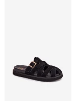 Dámské pantofle s pásky a zlatým sponou Černé Roselisse