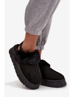 Dámské pantofle na platformě s kožíškem – černé Linaris