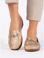 Komfortní dámské zlaté  mokasíny bez podpatku