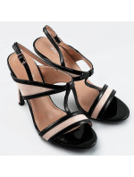Černo-béžové dámské sandálky z různých spojených materiálů (HB09)