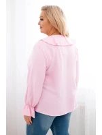 Dámská viskózová blůza Plus Size s volánem a ozdobnou broží cukrová růžová