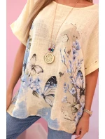 Dámská bavlněná košile s motýly a květinami žlutý