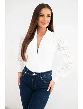 Dámské body halenka s krajkovými rukávy zavinovací ecru Dámské body halenka s krajkovými rukávy zavinovací ecru