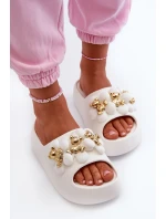 Dámské Pěnové Žabky S Ozdobami Na Hrubé Podrážce Bílé Bremavia