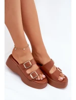 Dámské Pantofle Na Klínku A Platformě S Přezkami Camel Nitarelia