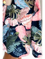 Tmavě modré rozšířené dámské šaty se vzorem listů a s výstřihem ve tvaru srdce 114-17 Tmavě modré rozšířené dámské šaty se vzorem listů a s výstřihem ve tvaru srdce 114-17