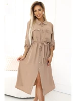 531-3 Midi sukně se zlatými knoflíky a vázáním - MOCHA MOUSSE 531-3 Midi sukně se zlatými knoflíky a vázáním - MOCHA MOUSSE