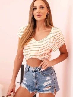 Dámská bavlněná košile s V výstřihem pruhovaná oranžová