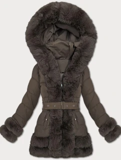 Elegantní hnědá bunda pro přechodné období s kožešinou S'West (B8526-48)