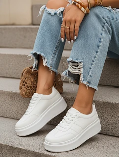 Dámské kožené tenisky ZY1376 bílé - Fashionstreet