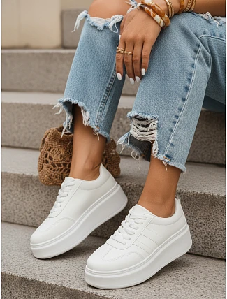 Dámské kožené tenisky ZY1376 bílé - Fashionstreet