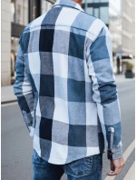 Pánská modrá kostkovaná flanelová košile FashionStreet DX2676 Pánská modrá kostkovaná flanelová košile FashionStreet DX2676