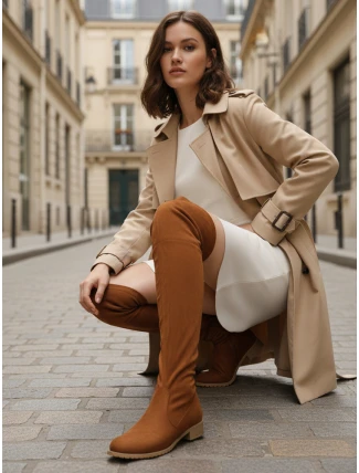 Dámské semišové kozačky nad kolena camel FashionStreet ZY1336