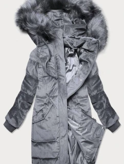 Šedá dámská manšestrová zimní bunda s kapucí (7764)