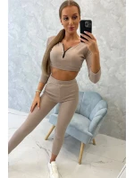 Pruhovaný komplet krátký top tmavě béžový
