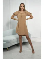Šaty s vázanými rukávy v kamelové barvě
