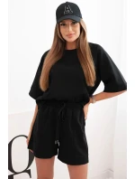 Dámská máslová souprava s halenkou s krátkým rukávem a šortkami s gumičkou černý