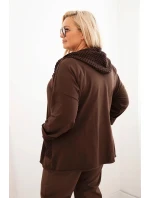 Dámská mikina Plus Size bavlněná oversize s dlouhým rukávem hnědá