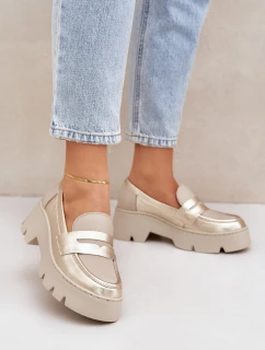 Kožené Dámské Mokasíny Na Platformě A Plochém Podpatku Panteří Zazoo 20191 Zlaté