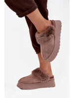 Dámské sněhule na platformě s kožešinou a výšivkou tmavě béžové Querina