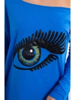 Halenka s potiskem a delšími zády, chrpově modrá