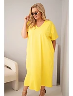 Dámské bavlněné šaty Plus Size s výstřihem do V žlutá