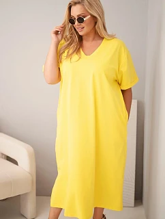 Dámské bavlněné šaty Plus Size s výstřihem do V žlutá