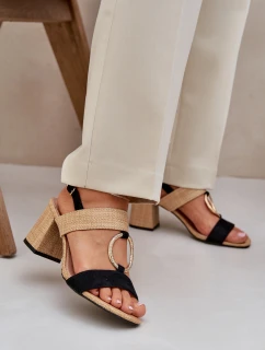 Sandály Na Sloupkovém Podpatku Černo-Bežové Afleeria