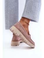 Semišové dámské mokasíny s ozdobou D&A Pink