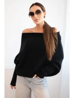 Asymetrický batwing svetr viskózový černý - FPrice Asymetrický batwing svetr viskózový černý - FPrice