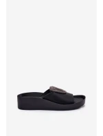 Kožené Dámské Sandačky S Ozdobou KV51-028 Černé