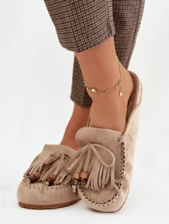 Dámské pantofle Mule s třásněmi a korálky Béžové Belissa