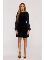 M886 Sametové šaty s šifonovými rukávy - černé M886 Sametové šaty s šifonovými rukávy - černé