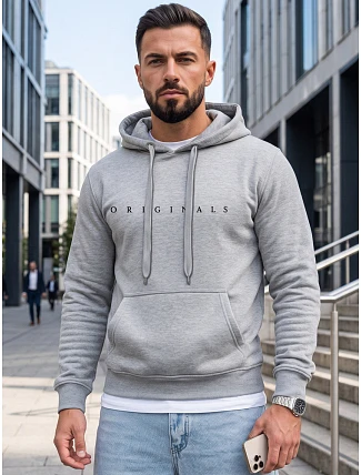Pánská mikina s kapucí a potiskem ORIGINALS, světle šedá, FashionStreet NX5151BX Pánská mikina s kapucí a potiskem ORIGINALS, světle šedá, FashionStreet NX5151BX