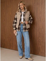 Dámská kostkovaná košile v oversize střihu, hnědá, FashionStreet TY6049 Dámská kostkovaná košile v oversize střihu, hnědá, FashionStreet TY6049