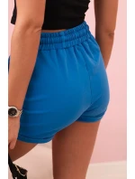 Dámské bavlněné šortky s gumou a zavazováním v pase chabrové Dámské bavlněné šortky s gumou a zavazováním v pase chabrové