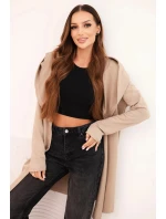 Dámský kabát z bavlny s kapucí a prodlouženým předním dílem béžová