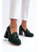 Kožené lodičky na masivním sloupku Laura Messi 2706 tmavě zelené Kožené lodičky na masivním sloupku Laura Messi 2706 tmavě zelené