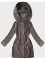 Vlněná bunda typu alpaka v čokoládové barvě s kapucí (W214#) Vlněná bunda typu alpaka v čokoládové barvě s kapucí (W214#)