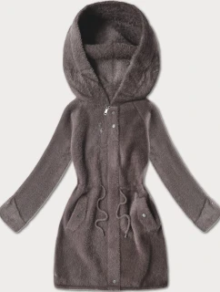 Vlněná bunda typu alpaka v čokoládové barvě s kapucí (W214#)