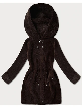 Čokoládová bunda z alpaky s kapucí (W214#)