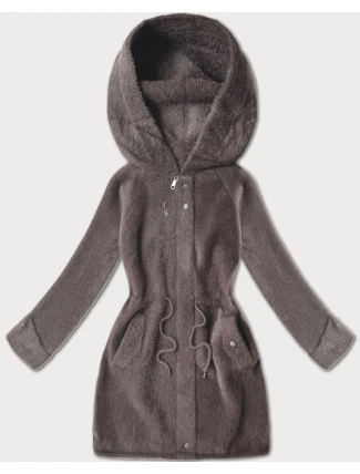Vlněná bunda typu alpaka v čokoládové barvě s kapucí (W214#) Vlněná bunda typu alpaka v čokoládové barvě s kapucí (W214#)