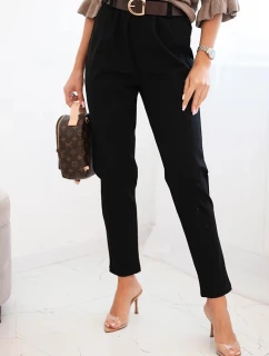 Dámské viskózové kalhoty s páskem a zúženými nohavicemi černé
