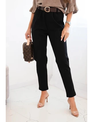 Dámské viskózové kalhoty s páskem a zúženými nohavicemi černé